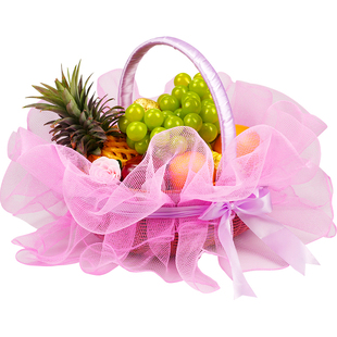 免折叠法式水果礼篮果篮成品网纱ins风手提水果礼盒0手工网纱装饰