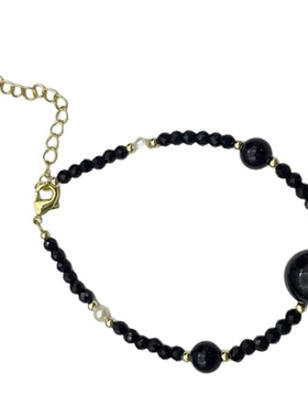 黑玛瑙淡水珍珠项链毛衣链女款