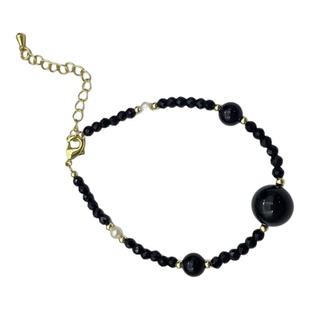 黑玛瑙淡水珍珠项链女款轻奢小众高级感锁骨链美拉德毛衣链手链