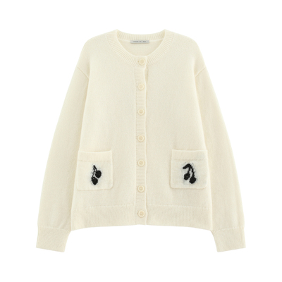 氛围感撞色圆领毛针织开衫