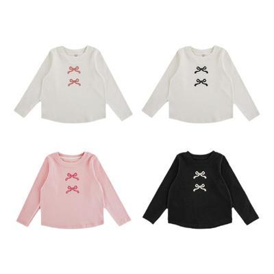 幼悠 女童四色蝴蝶结T恤春秋甜蜜可爱温暖细糯亲密触肤圆领打底衫