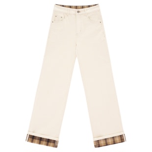 HONORE古月 双面磨毛格纹 做旧里外 双撞色休闲显瘦植绒牛仔裤