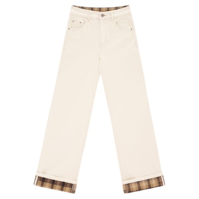 双面磨毛格纹做旧里外双撞色牛仔