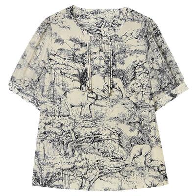 复古五分袖圆领雪纺衫