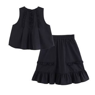 砚台家女童纯棉马甲套装2026春新款宝宝森系荷叶边裙公主裙两件套