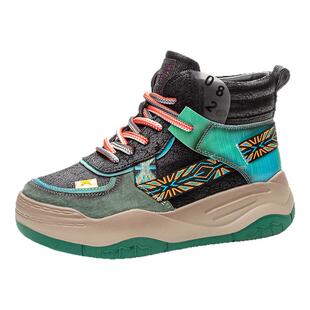 2025冬季新款头层牛皮复古风厚底小白鞋高帮真皮运动休闲女鞋板鞋