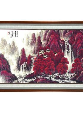 新中式朱砂画手绘国风万山红遍山水挂画客厅走廊办公室装饰大幅