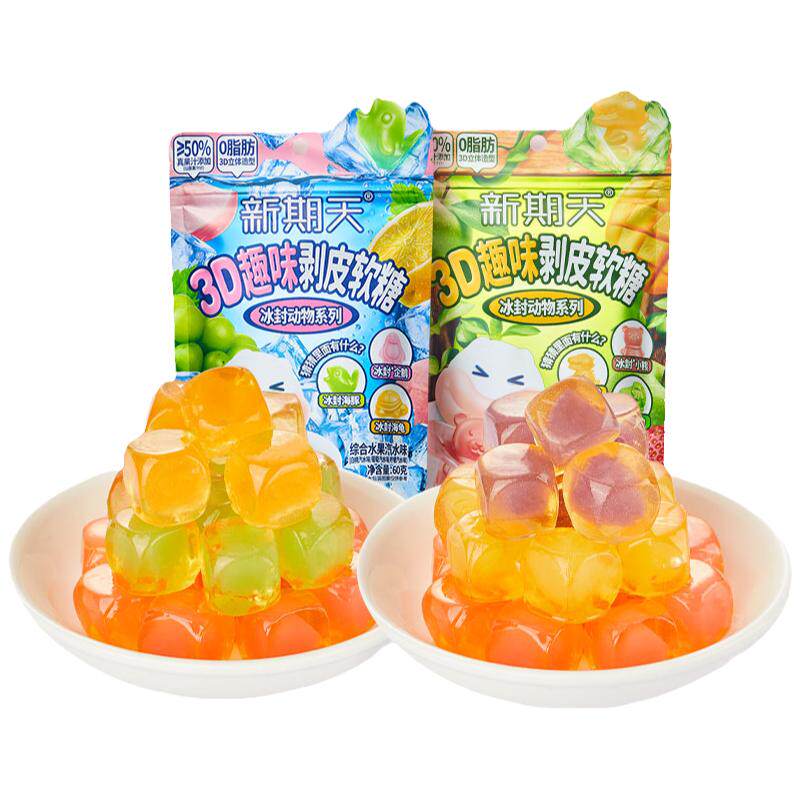 新期天剥皮软糖趣味扒皮动物造型水果糖零食102g