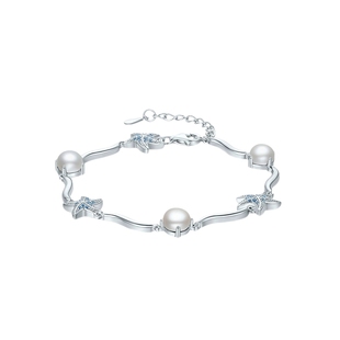 周六福手链女S925银淡水珍珠蓝色海星手饰送女友本命年礼物