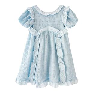 幼悠女童洛丽塔公主裙夏装2025新款泡泡肌理宝宝甜美灯笼袖连衣裙