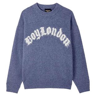BOYLONDON春男女同款提花宽松保暖蓝色针织套头毛衣N60017