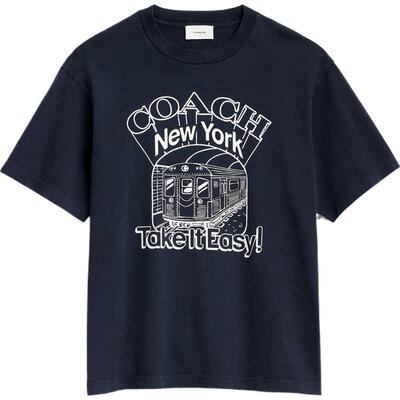 【新品】COACH/蔻驰奥莱男士棉质SUBWAY 图案休闲圆领短袖T恤