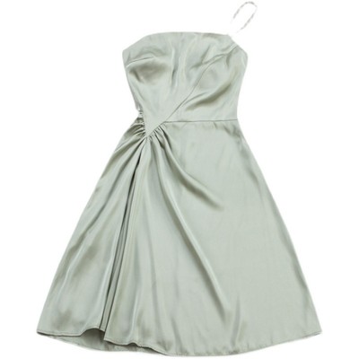 仿真丝不对称褶皱垂感吊带裙