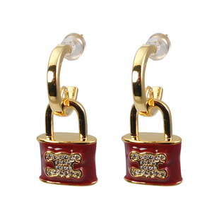 凯旋门红色珐琅锁头耳坠2026新款爆款高级感耳环女轻奢小香风耳钉
