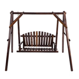 炭化防腐木秋千户外庭院双人金典原木大秋千室内吊椅室外花园摇椅