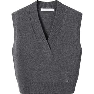 [纯羊毛]Navigare意大利小帆船灰色毛衣背心女士坎肩针织马甲外套