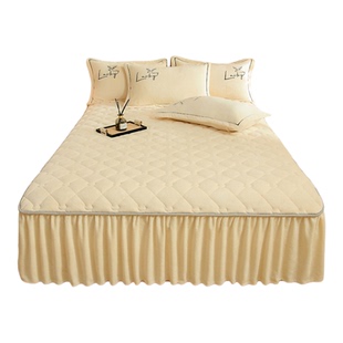 秋冬加厚A类牛奶绒夹棉床裙单件加棉加绒135x200cm床罩床单三件套