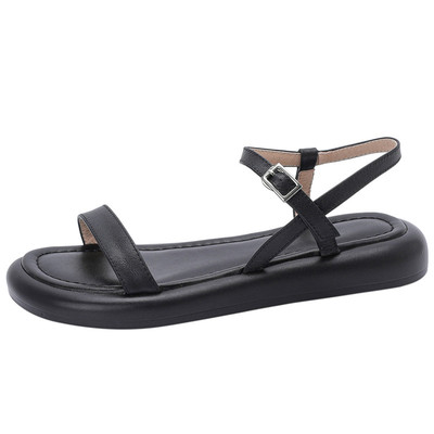 一字扣带极简露趾厚底平底凉鞋女