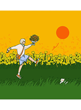 卡通奔跑少年花海小猫花田数字油画DIY手工彩色画作治愈系装饰画