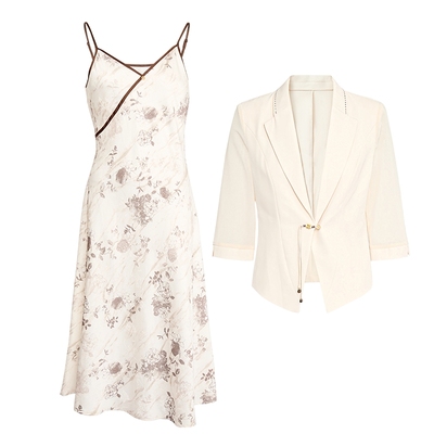 马天奴新中式西装印花吊带裙