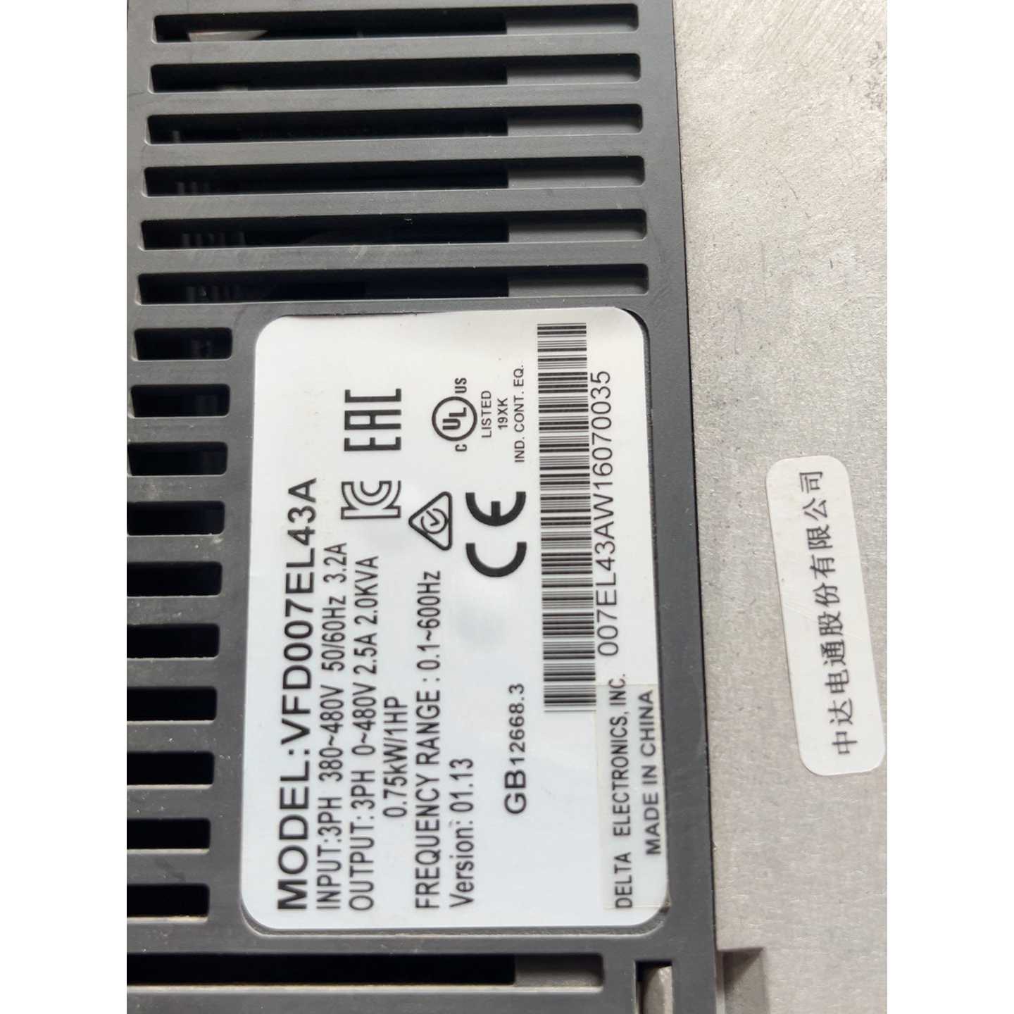 议价拆机台达VFD007EL43A变频器,0.75千瓦,380V