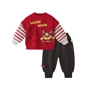 [抑菌锁温]男童卫衣套装宝宝加绒保暖两件套男孩红色儿童秋冬衣服