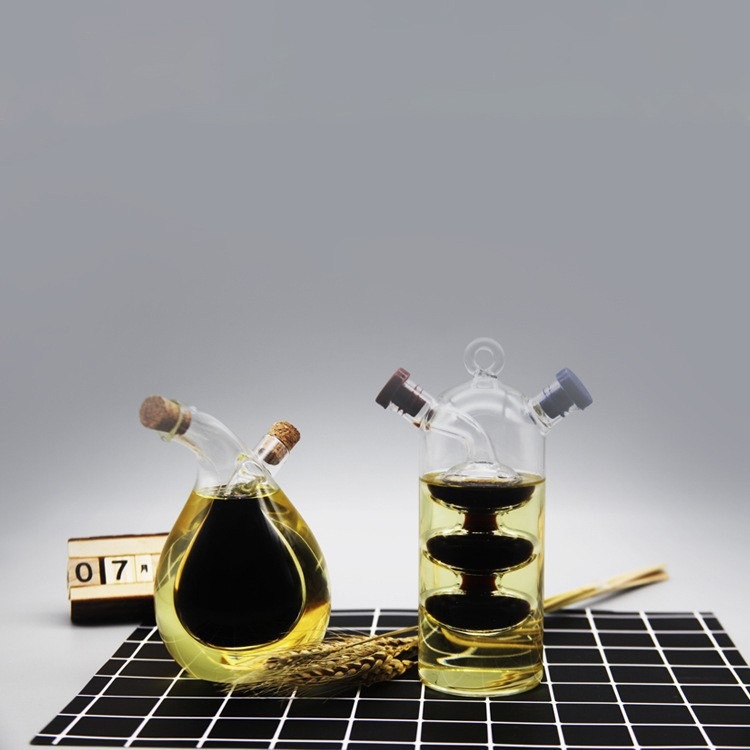 酒店创意油瓶二合一高硼油壶家用醋酱硅双口厨房用调味瓶玻璃密封