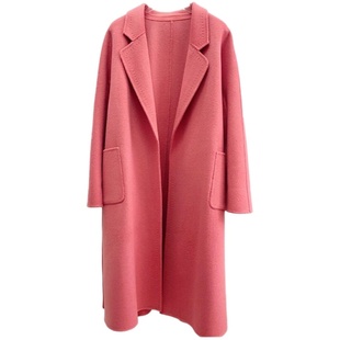 轻奢高级感雪松粉色双面羊绒大衣女长款过膝秋冬新款赫本风外套