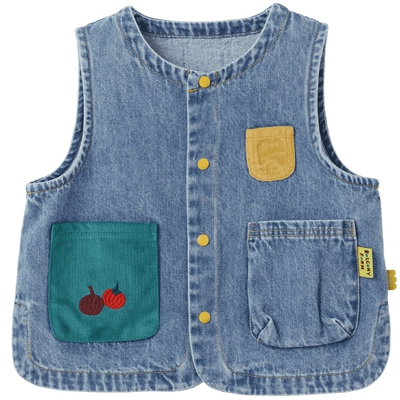 papa爬爬秋季儿童牛仔马甲宽松