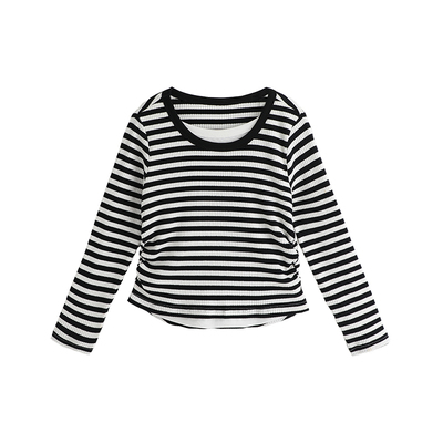 女童长袖T恤黑色条纹打底衫