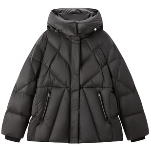 【商场同款】太平鸟黑色连帽收腰保暖羽绒服女保暖外套A1ACF4408