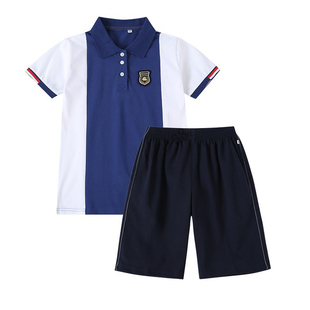 厦门弘毅学校小学生校服夏季短裤裙裤运动套装夏天短袖白蓝色 t恤