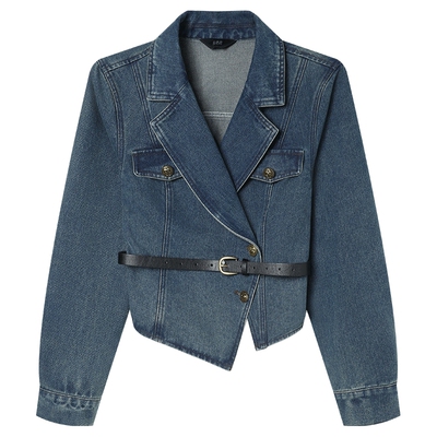 白鹿语法式复古牛仔短外套