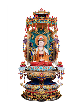 娑婆三圣黄铜敦煌彩佛堂供奉摆件