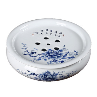 陶瓷茶盘托盘圆形家用简约茶台潮汕功夫茶具储水小型白瓷茶盘茶托