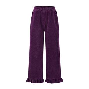 Little Naive儿童灯芯绒休闲裤秋冬新款甜美木耳边裤子女童阔腿裤