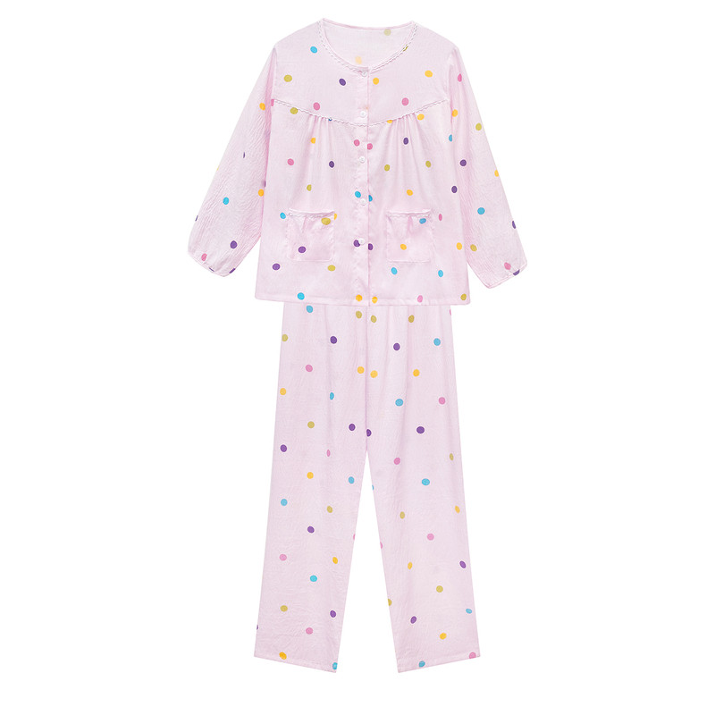 云朵纯棉纱女睡衣带胸垫秋春夏季睡衣/家居服套装