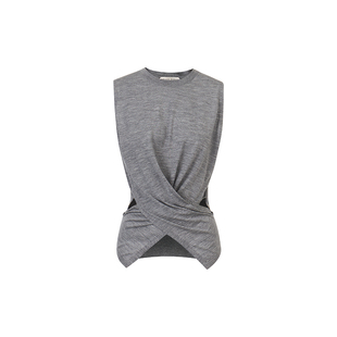 commuse memory 精纺扬子美丽诺羊毛60S腰部交叉无袖针织T恤上衣