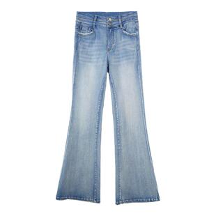 【梁洁同款】ELLE法式复古显瘦牛仔裤女25夏季新款冰肤超模微喇裤