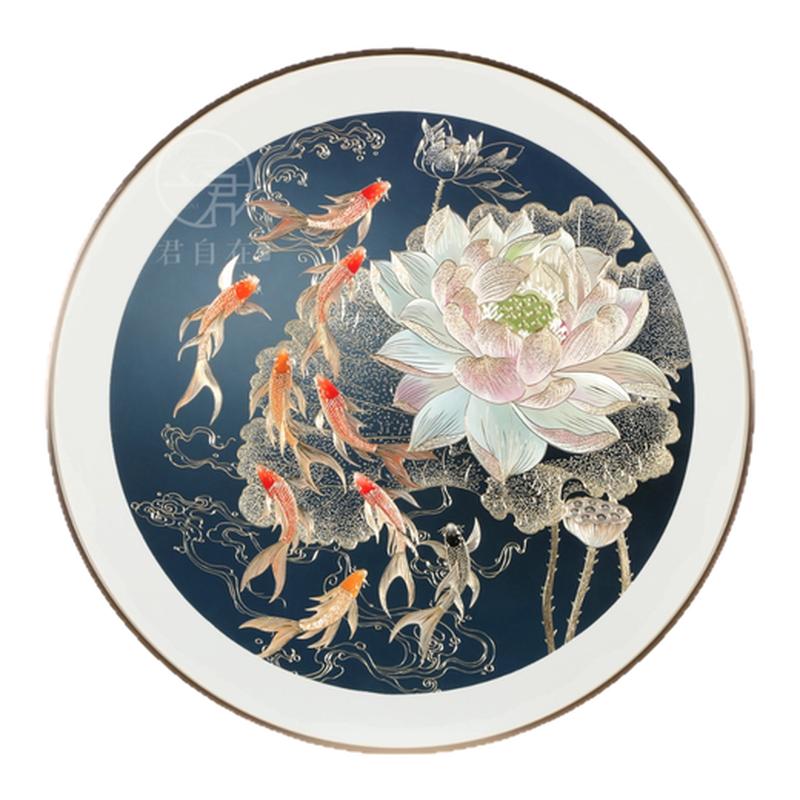荷花九鱼手工铜雕玄关对门装饰画