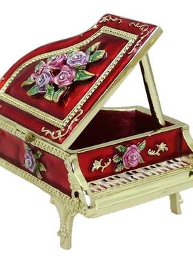 创意家居桌面装饰珐琅摆件玫瑰花钢琴首饰盒收纳盒婚庆礼品伴手礼