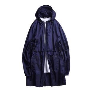 夏季轻薄男士中长款加大码皮肤风衣情侣连帽外套宽松衣服女夹克