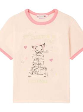 【新品】Bonpoint2026早秋女大童DJ CAT短袖T恤衫小樱桃童装