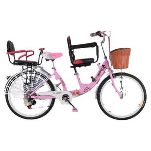 可折叠亲子母子车双人单车旅游观光两人骑双坐家庭亲子三人自行车