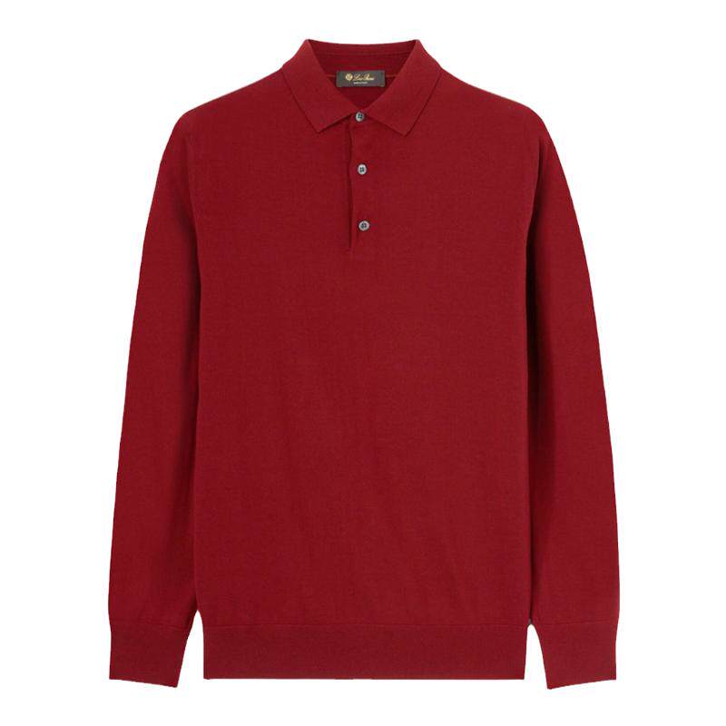 Loro Piana/诺悠翩雅男装细羊毛马球领长袖红色休闲polo衫