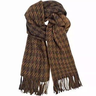 咖啡色围巾大衣复古格子围巾女士2026新款韩版千鸟格围脖男士冬季