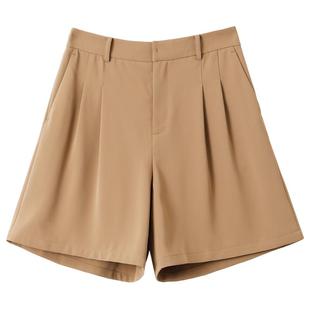 OSA欧莎卡其色西装短裤女夏装2026新款高腰A字阔腿裤休闲四分裤子