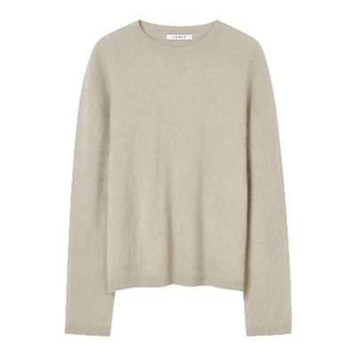 【纯羊毛】LANCY/朗姿2025冬新款简约休闲拉毛圆领针织衫毛衣女秋