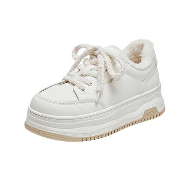 百丽厚底百搭高帮小白鞋鞋女款冬季新款棉鞋加绒休闲板鞋E6R1DDM5