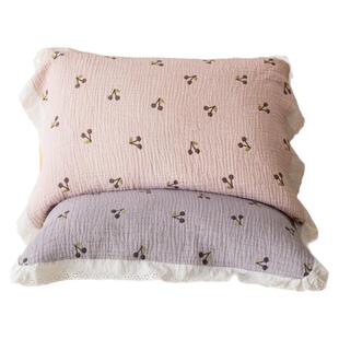 樱桃花边枕巾高档全棉一对装防头油2024年新款纯棉枕巾四季通用